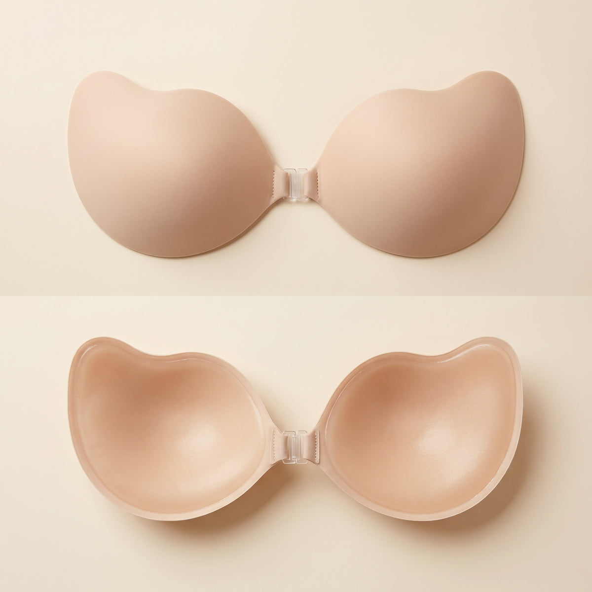 Bare Cleavage Bra outer and adhesive side flat lay